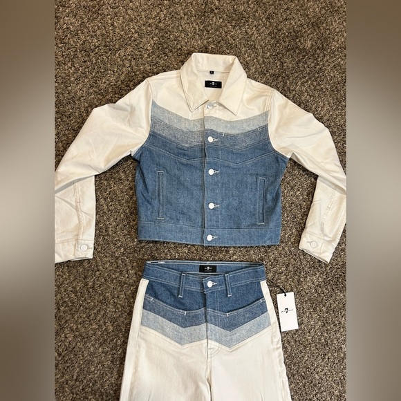 New 7 For All Mankind Tricolor Stitched Denim Jacket and Pant Outfit. - Picture 7 of 13